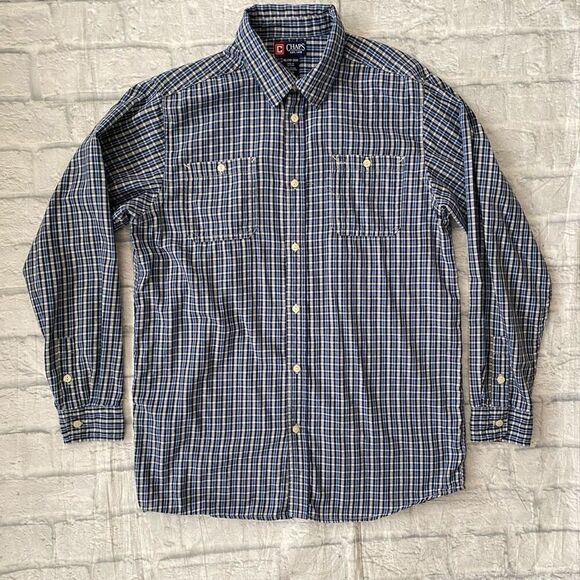 Chaps youth boys XL 18-20 cotton blend plaid print button down dress shirt - Picture 1 of 7